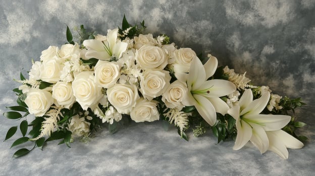 A white rose arrangement with white lilies photo