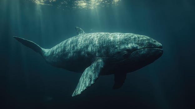 Whale swimming deep ocean sunlight background marine life photo