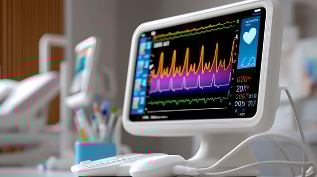 Medical monitor displaying vital signs in a modern healthcare setting with equipment nearby photo