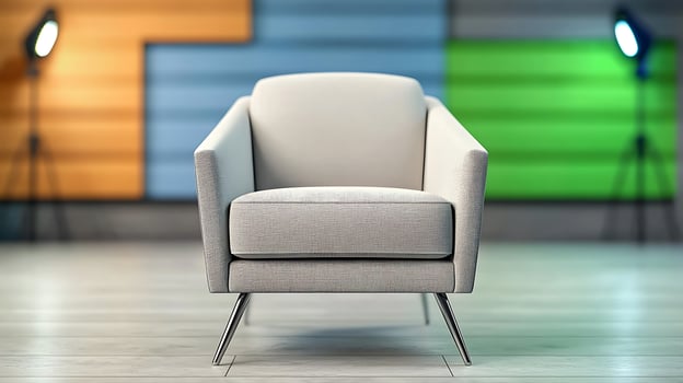 Modern armchair in a stylish interior with colorful background and soft lighting photo