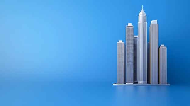 Modern city skyline with tall skyscrapers against a vibrant blue background, showcasing urban architecture photo