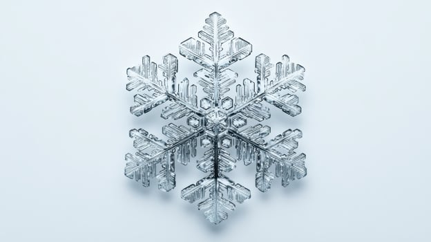 Single snowflake on white background, winter, nature, crystal, design photo