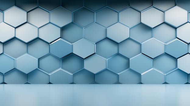 Modern hexagonal pattern wall design in a blue color scheme, creating a contemporary backdrop photo