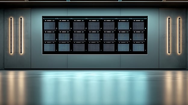 Modern server room with illuminated panels and sleek design showcasing technology in action photo