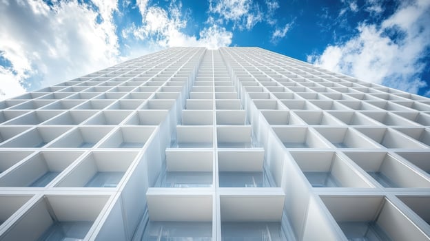 Modern skyscraper, city view, blue sky, clouds, architectural design photo
