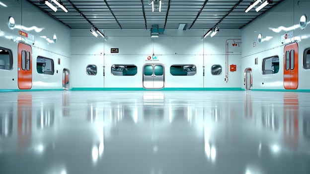 Modern sterile facility interior with bright lighting and clean floors, showcasing industrial design photo