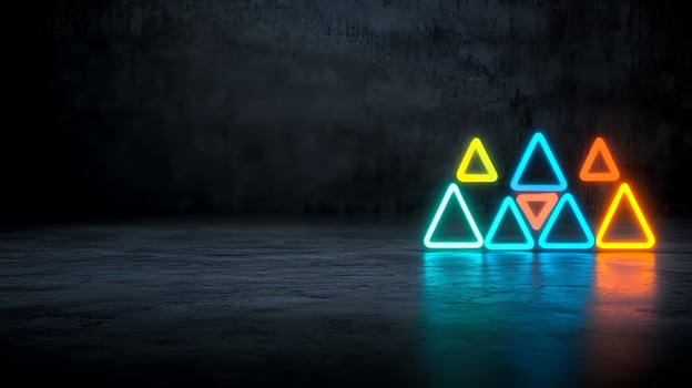 Neon geometric shapes illuminated in a dark room, creating a vibrant atmosphere photo