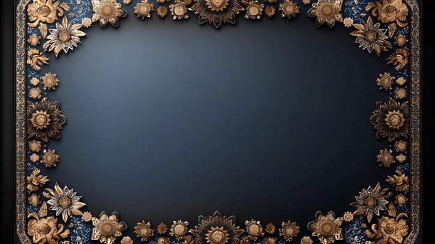 Ornate floral frame design with intricate patterns surrounding a dark background space photo