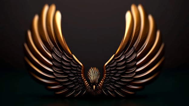 Ornate golden and black wings displayed symmetrically against a dark background, symbolizing freedom photo