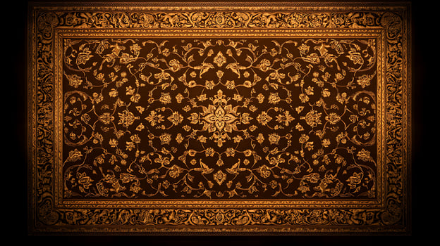 Ornate golden floral pattern on a rich brown background, showcasing intricate design details photo