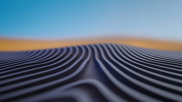 Serene desert landscape showcasing flowing sand dunes under a clear blue sky at sunset photo