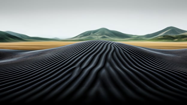 Serene landscape featuring rolling hills and textured sand dunes under a soft sky photo