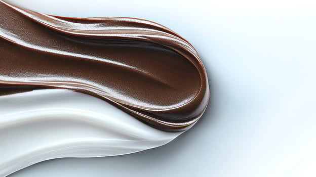 Smooth swirls of chocolate and cream-colored spread on a clean surface, evoking indulgence photo