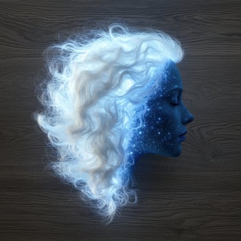 Portrait of a woman with stars and white hair on a wooden background photo