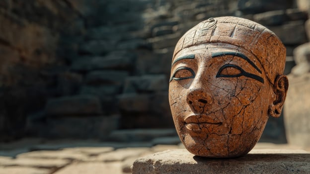 Ancient Egyptian bust in a temple setting photo