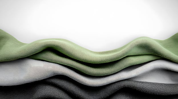 Soft, flowing fabric textures in green, gray, and white layers with a minimalist background photo
