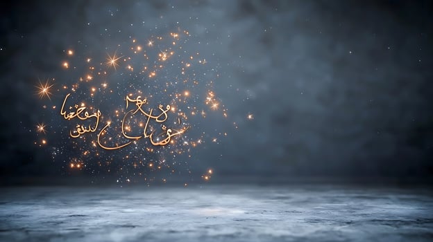 Sparkling Arabic Calligraphy Against a Dark Background with Subtle Textures and Depth photo