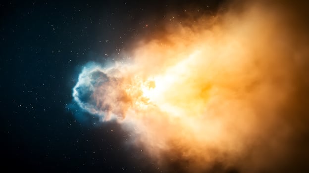 Stunning cosmic explosion with vibrant orange and blue hues against a dark starry background photo