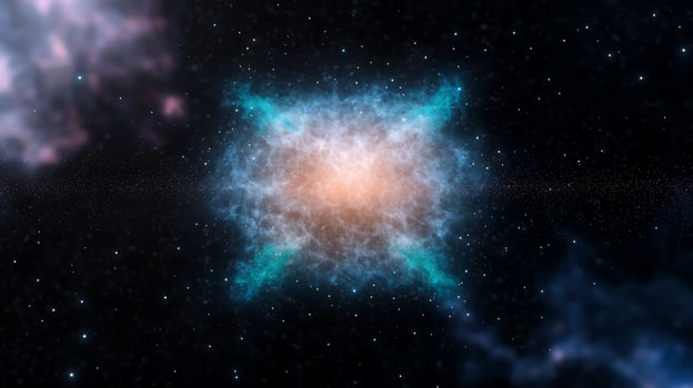 Stunning cosmic explosion in deep space, showcasing vibrant colors and swirling gases, with stars in the background photo