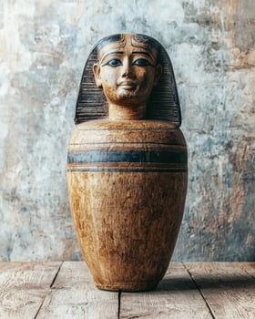 Ancient Egyptian canopic jar with a human head photo