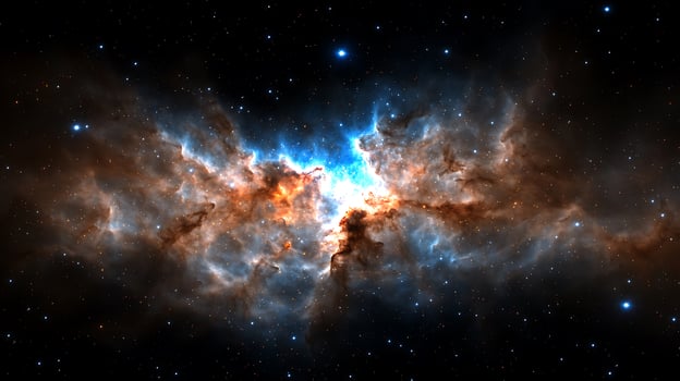 Stunning cosmic nebula with vibrant colors, swirling gases, and twinkling stars in the vast universe photo
