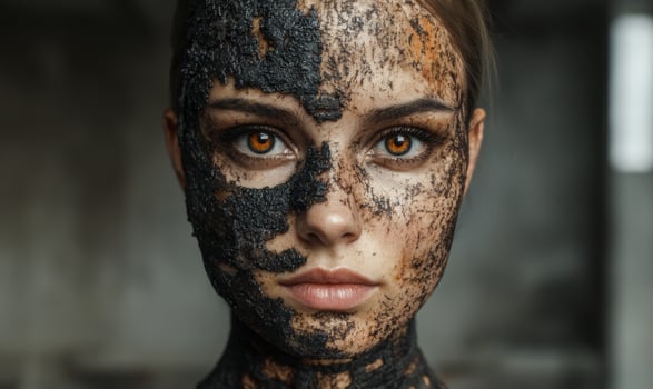 A woman with a mud mask on her face photo