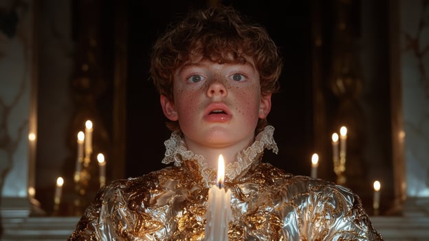 Boy in ornate clothing holding a candle photo