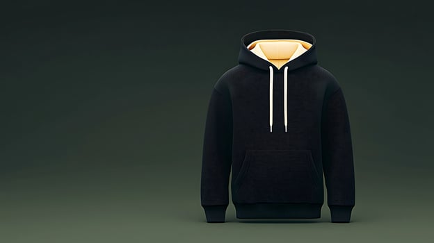 Stylish black hoodie with contrasting yellow interior displayed against a dark gradient background photo