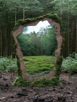 Mossy portal to a forest clearing, nature scene photo