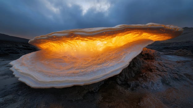 Glowing rock formation in a surreal landscape photo