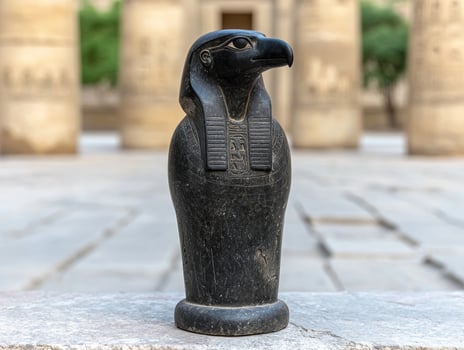 Ancient Egyptian Horus statue in a temple photo