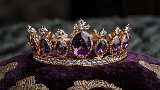 Elegant gold crown with purple and white jewels photo