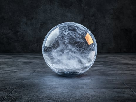 A crystal ball with smoke inside on a tiled surface photo
