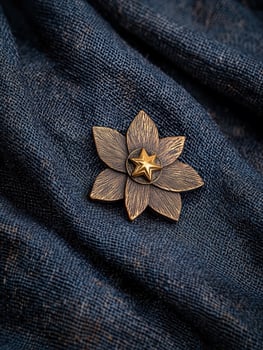 Elegant flower brooch on textured fabric photo