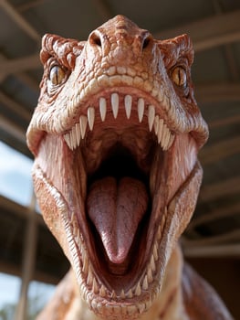 A close up of a dinosaur with its mouth open photo