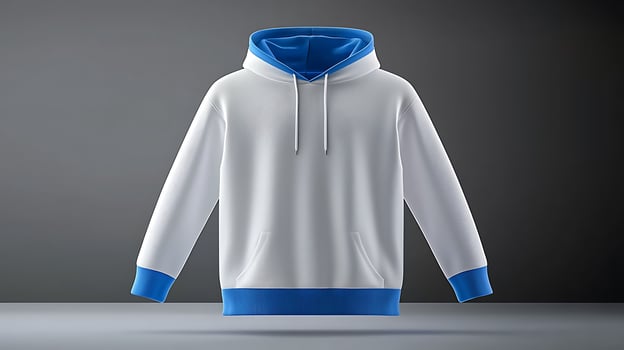 Stylish white hoodie with blue accents displayed on a minimalistic background, perfect for fashion shoots photo