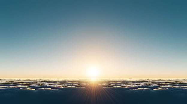 Sunrise over a sea of clouds, illuminating the horizon with golden rays, serene atmosphere photo