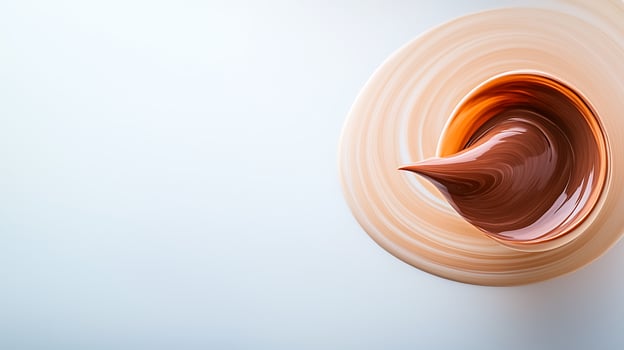 Swirling chocolate and caramel mixture in a bowl, showcasing texture and color gradients photo