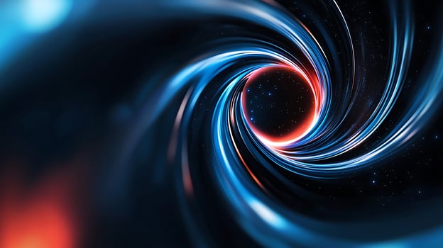 Swirling vortex of blue and red light in a cosmic background with stars and depth photo