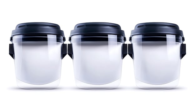 Three transparent safety face shields arranged in a row, showcasing their design and utility photo
