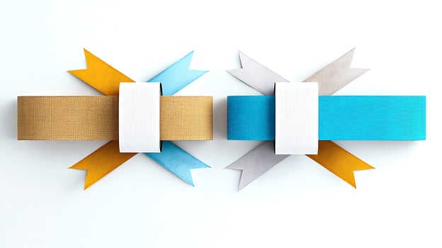 Two decorative ribbons in contrasting colors arranged symmetrically on a clean background photo