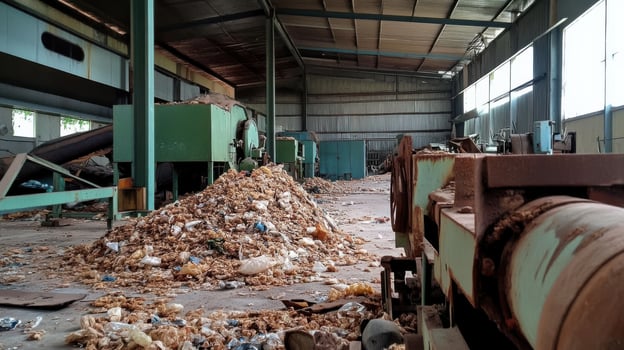 A factory with a lot of garbage and machinery photo