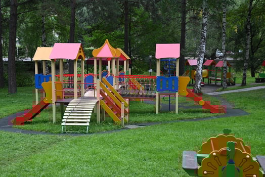 An image of a colorful playground, without children On a sunny, beautiful day. photo