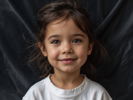 Female Child Girl Wearing Canvas White Shirt Mockup on Black Background. photo
