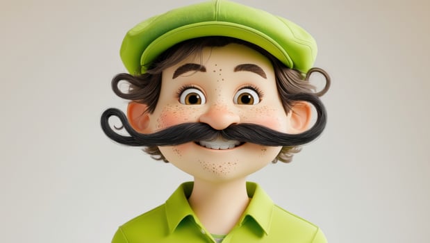 A vibrant cartoon character who sports a cheerful mustache and wears a green shirt. photo