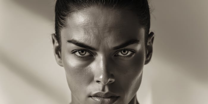 Intense gaze of focused athlete highlights determination and pas photo