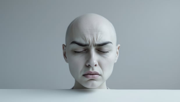 Disgust A face with a scrunched up nose a frown and a turned dow. photo