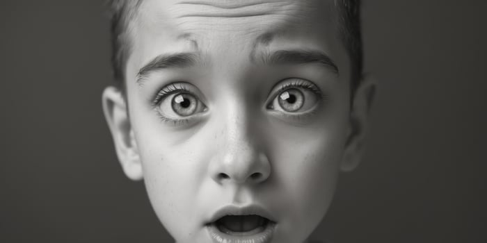 A young boy is looking surprised photo