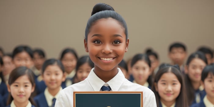Inspiring young scholar proudly receives scholarship award at school ceremony photo