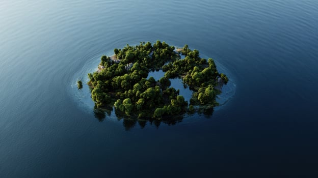 Aerial view of small island surrounded by calm water photo